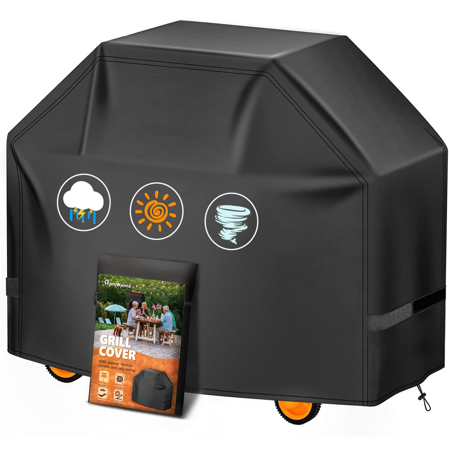 HomWanna 72inch grill cover 600D waterproof fabric protects Weber Summit from rain