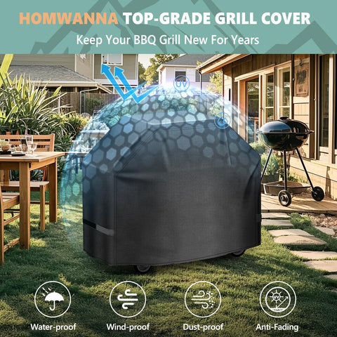 HomWanna grill cover cleans quickly with hose and stores in bag