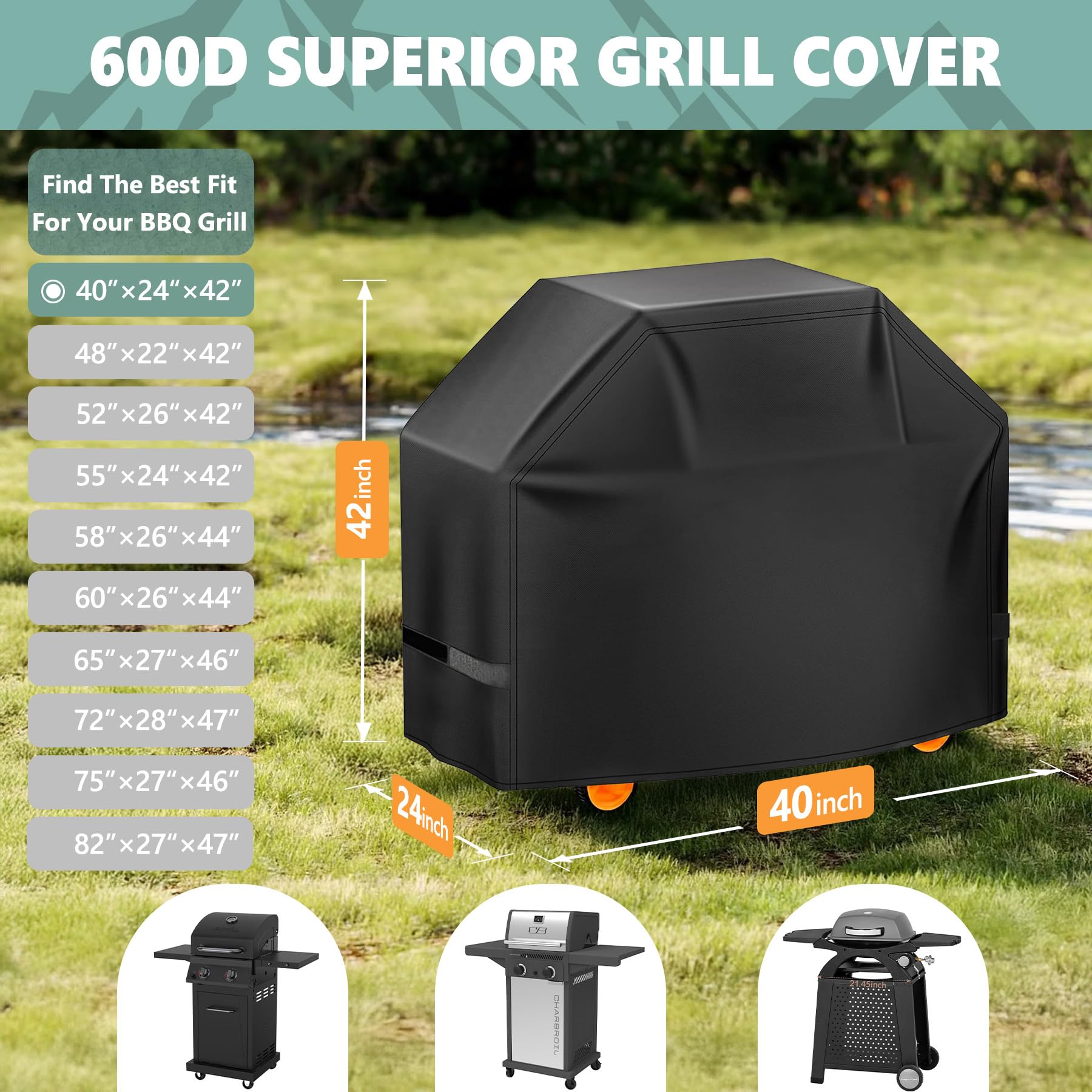 HomWanna grill cover showing adjustable velcro straps for secure fit