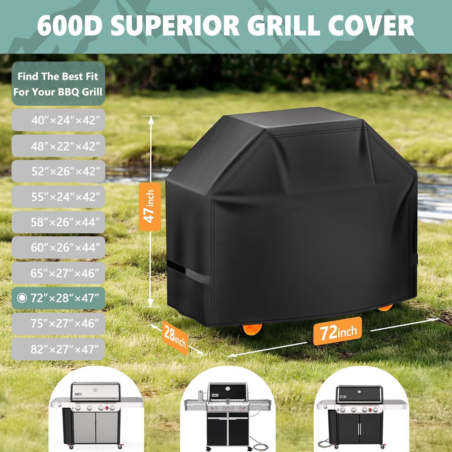 HomWanna grill cover fits Weber Summit series with secure adjustable straps