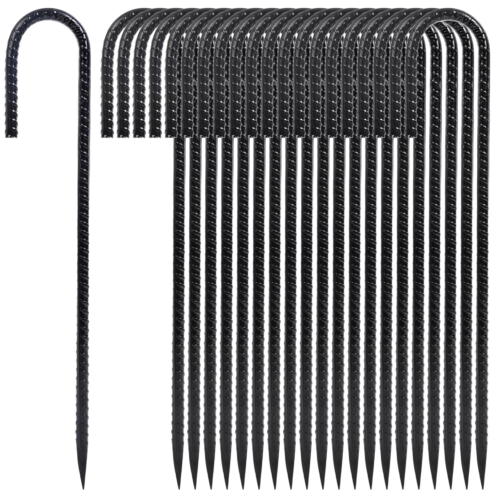 Homwin 12-inch stake with J-hook secures outdoor decorations against wind.