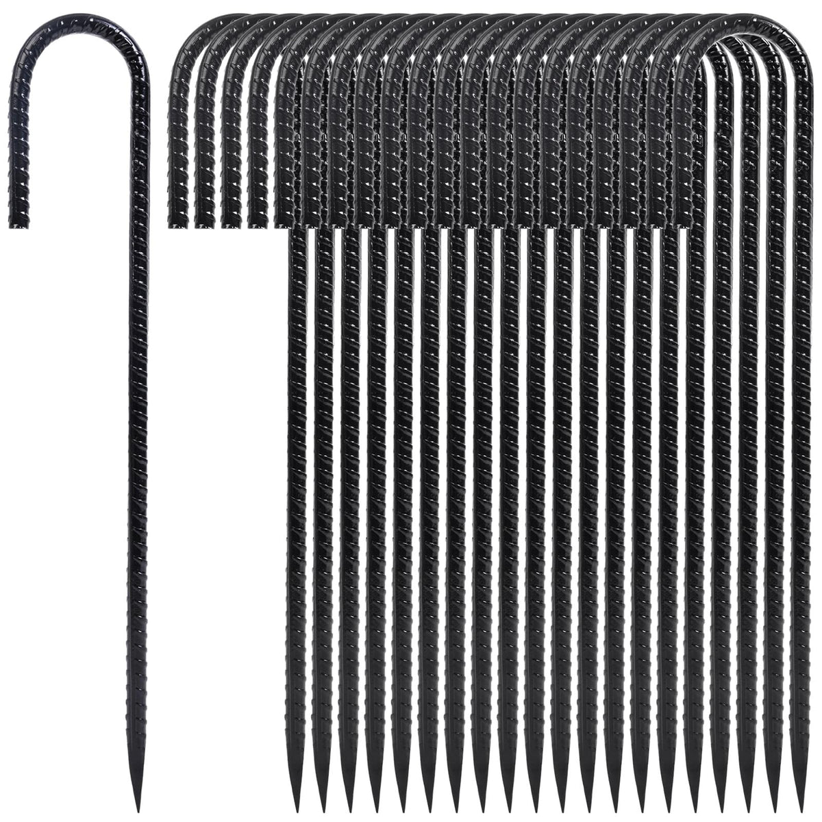 Homwin 12-inch stake with J-hook secures outdoor decorations against wind.