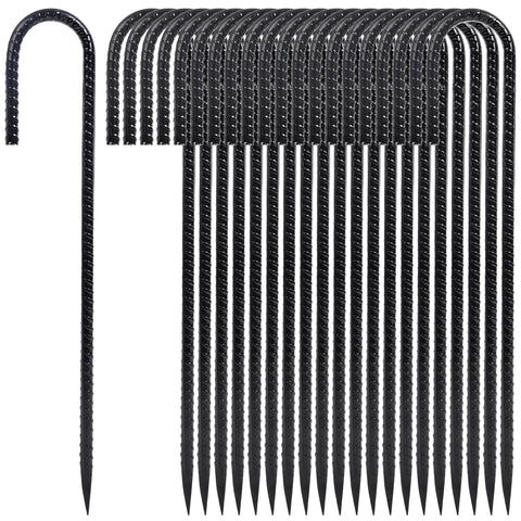 Homwin 12-inch stake with J-hook secures outdoor decorations against wind.