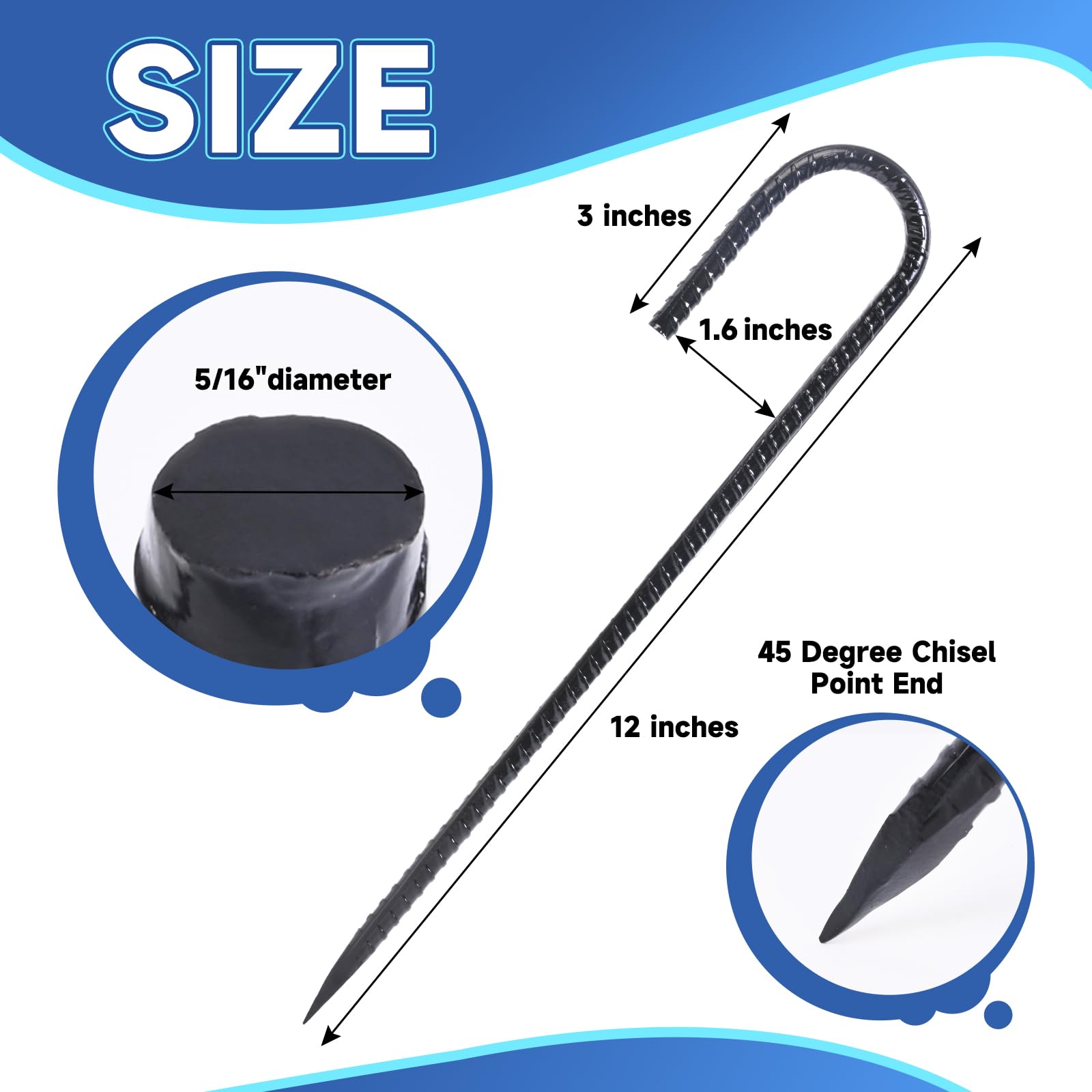 Homwin galvanized ground stake with 45-degree point penetrates soil smoothly.