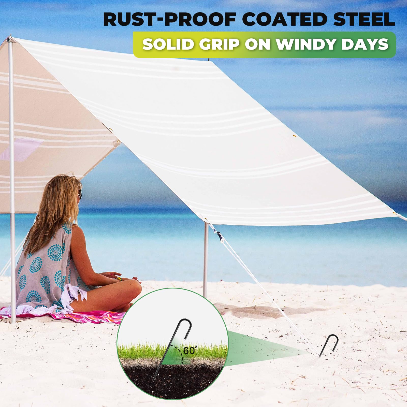 Homwin ribbed texture stakes offer grip in wind and sand