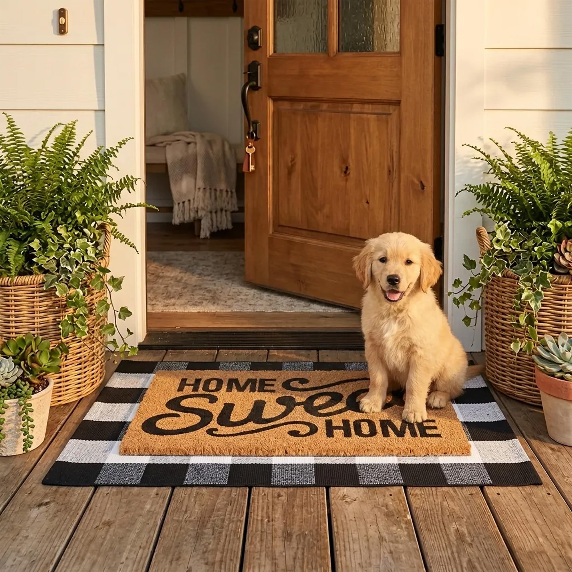 Homydecor front porch decor ensemble enhances curb appeal and balance.