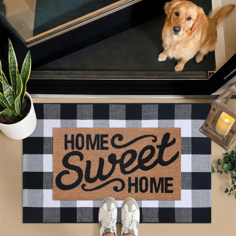 Homydecor natural coir fiber mat captures dirt at the doorstep.