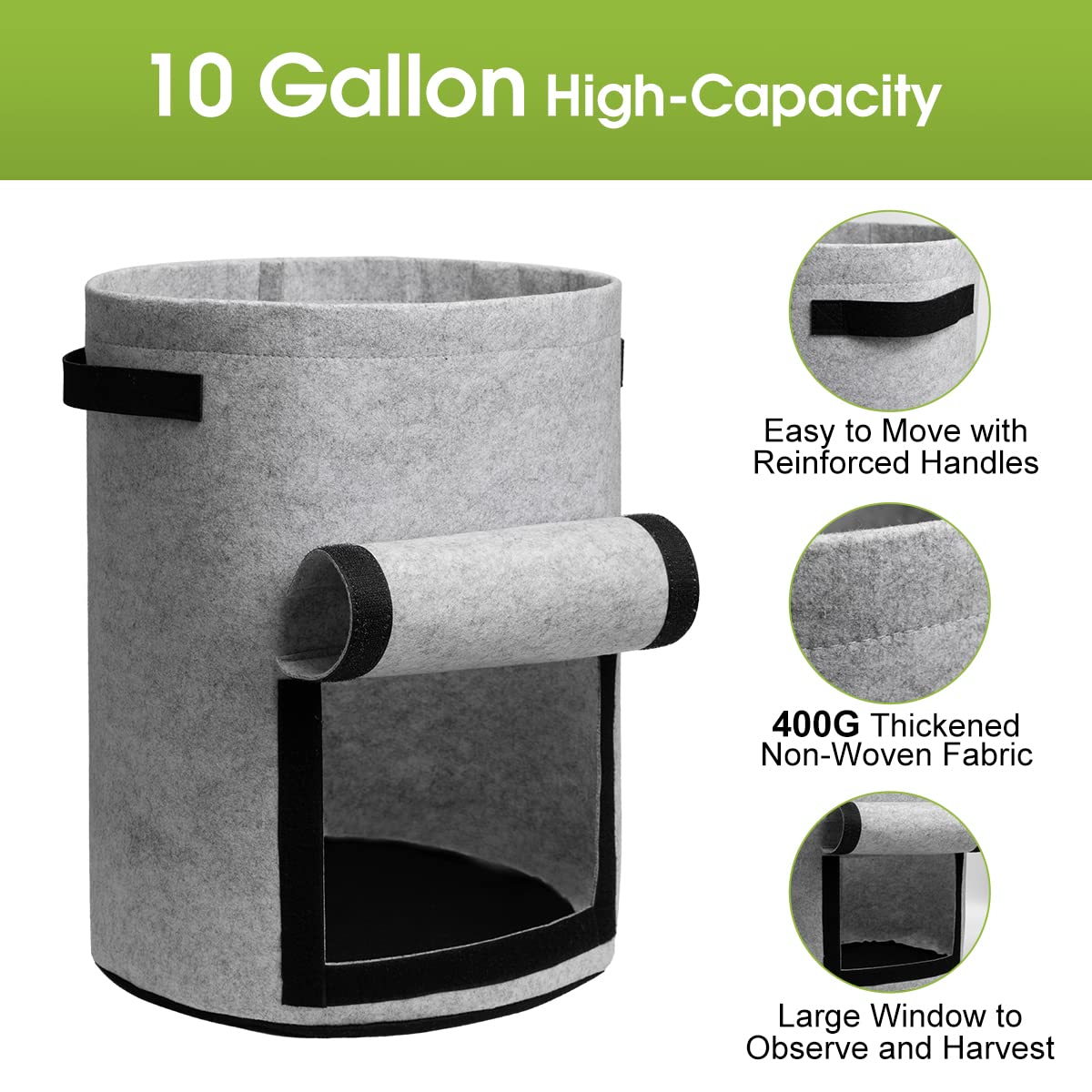 Homyhoo grow bags with harvest window let you check plants at a glance.