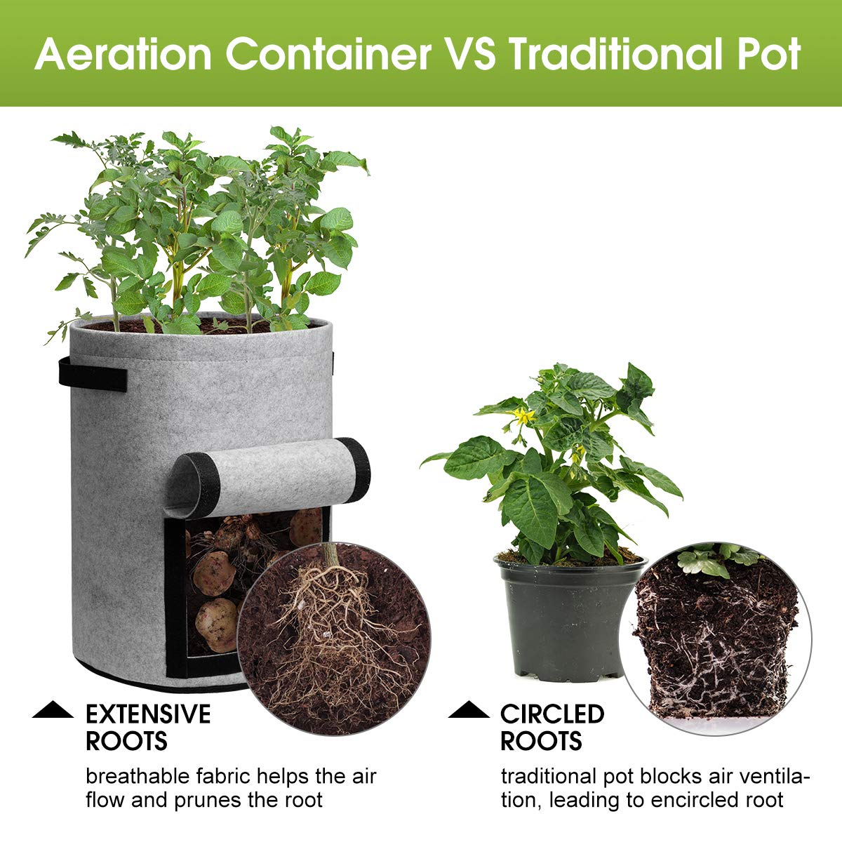 Homyhoo 10-gallon capacity supports potatoes, onions, tomatoes, and more.