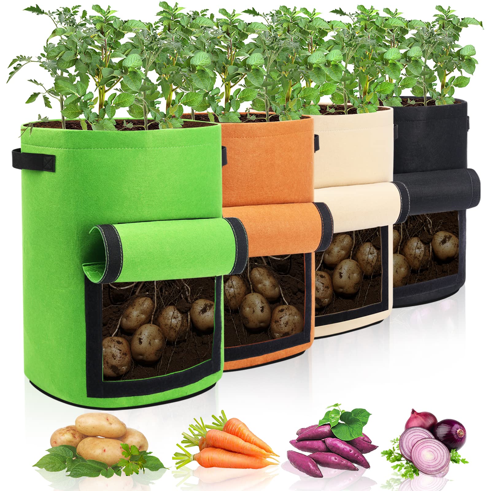 Homyhoo potato growing bag with harvest window enables easy harvest access.