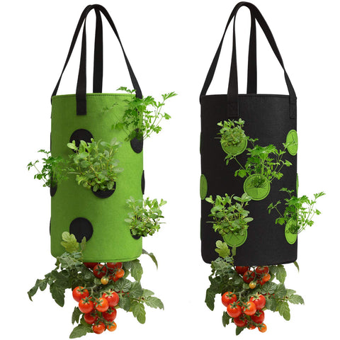 Homyhoo upside-down planter in black and green for space-saving tomato growing.