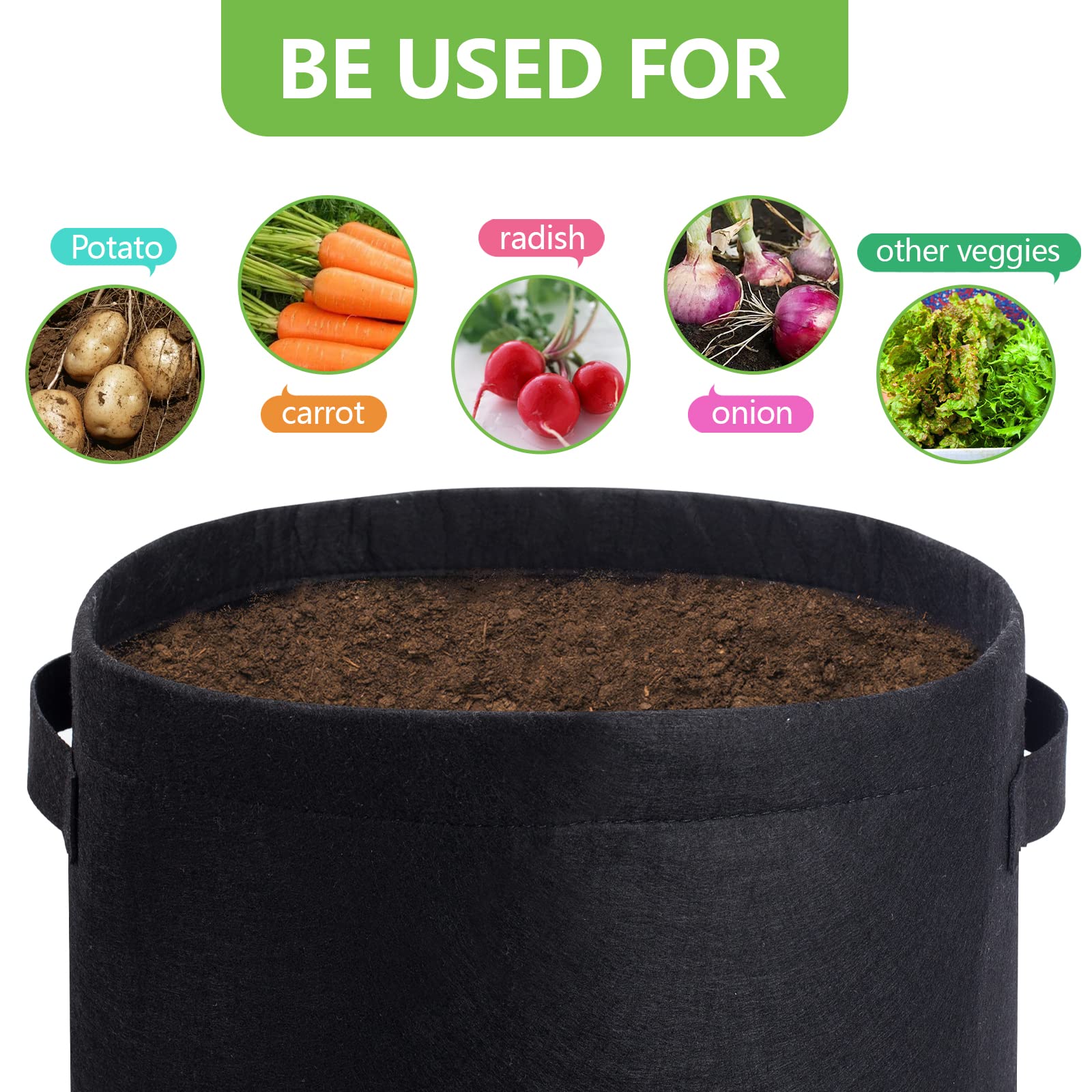 Homyhoo vegetable grow bags suited for potatoes, onions, and carrots.