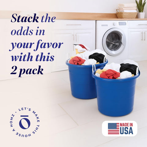 HOMZ 2-pack blue 18-gallon bucket ideal for indoor and outdoor organizing