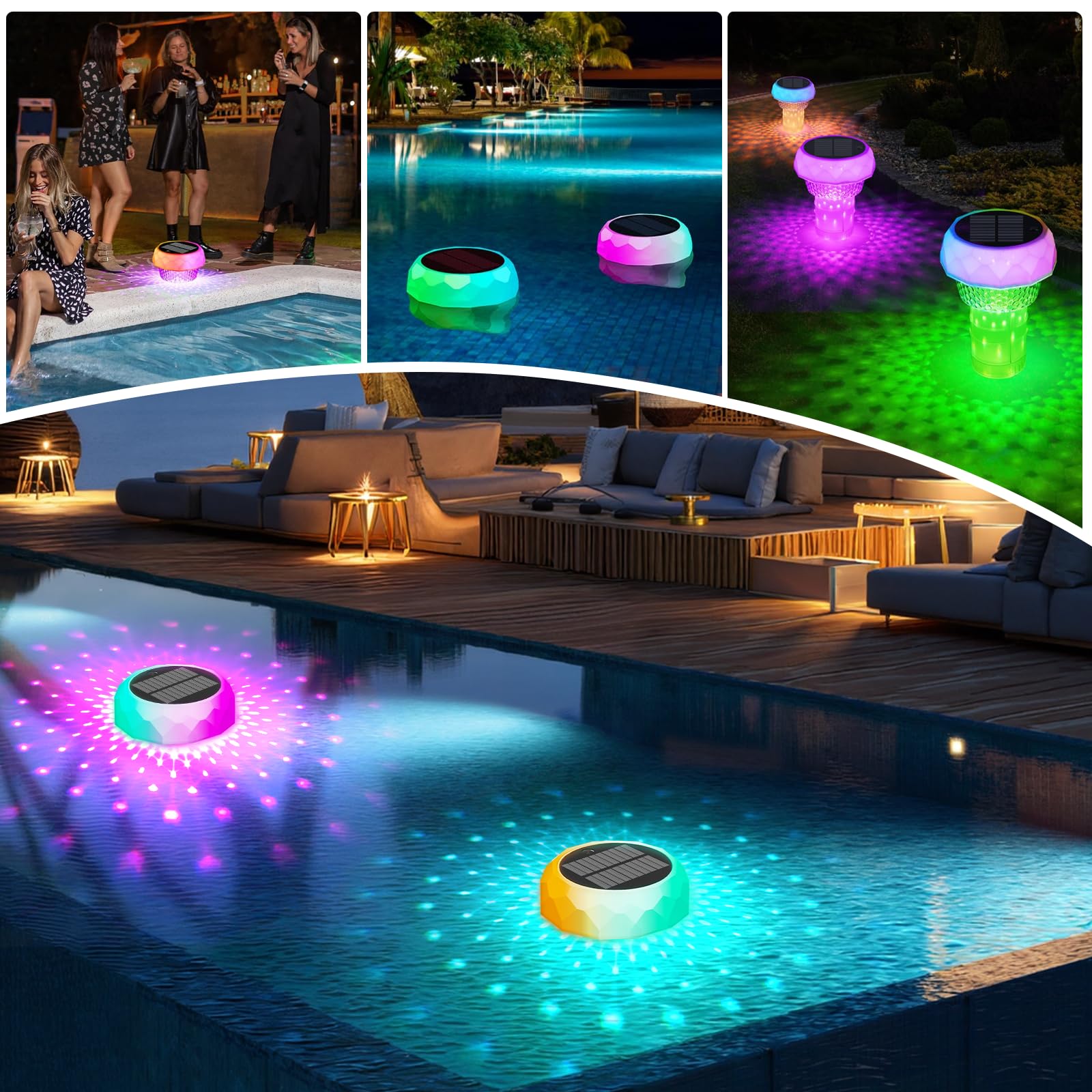 Honeasort floating lights enhance spa, hot tub, or garden ambiance