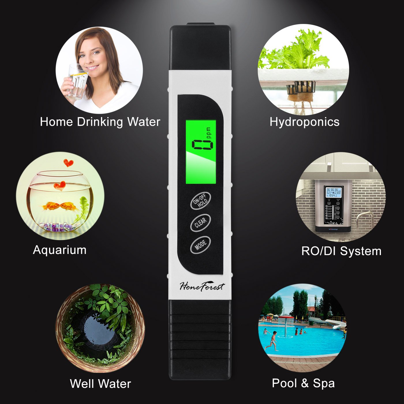 HoneForest TDS Meter compact, portable design for on-the-go checks.