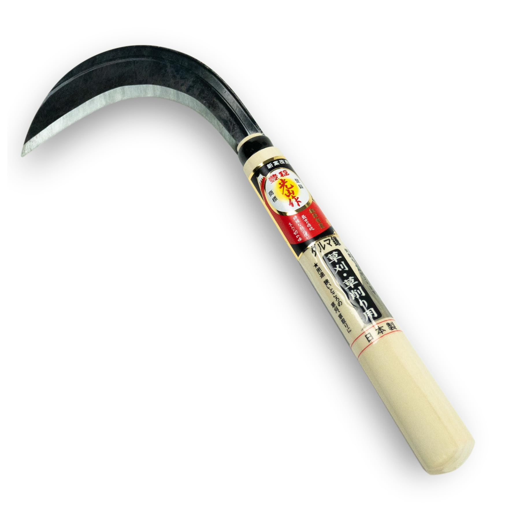 HONEN Japanese Daruma Weeding Sickle blade closeup showing sharp edge and durability.