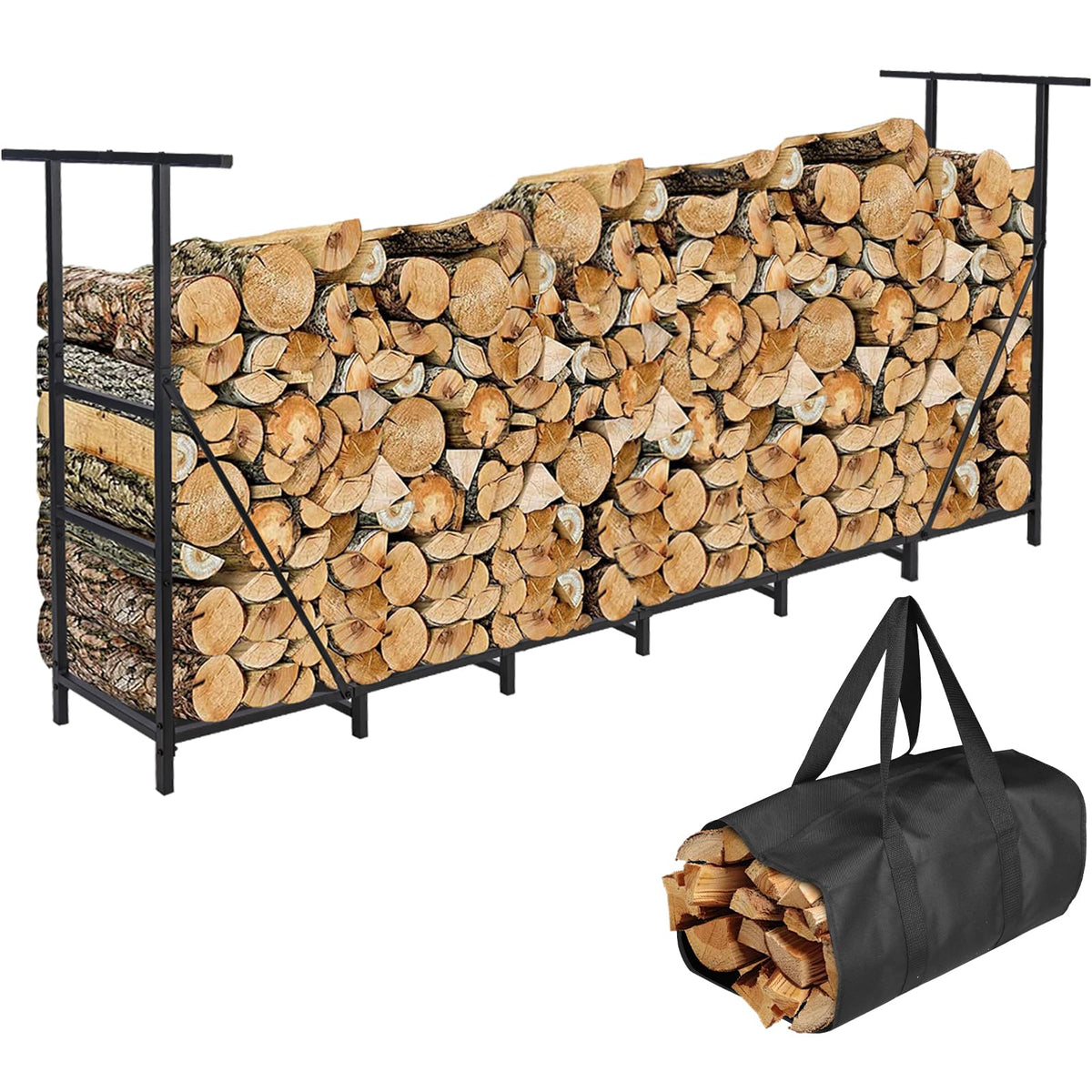Honest Outfitters 8ft firewood rack assembled for outdoor use, sturdy and durable.