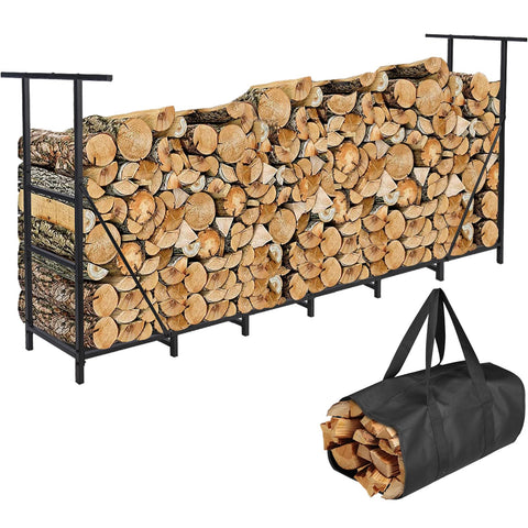 Honest Outfitters 8ft firewood rack assembled for outdoor use, sturdy and durable.