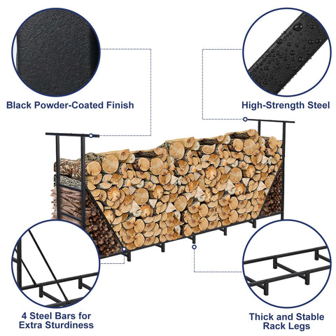 Honest Outfitters weather-resistant steel rack with bag carrier for easy log handling.