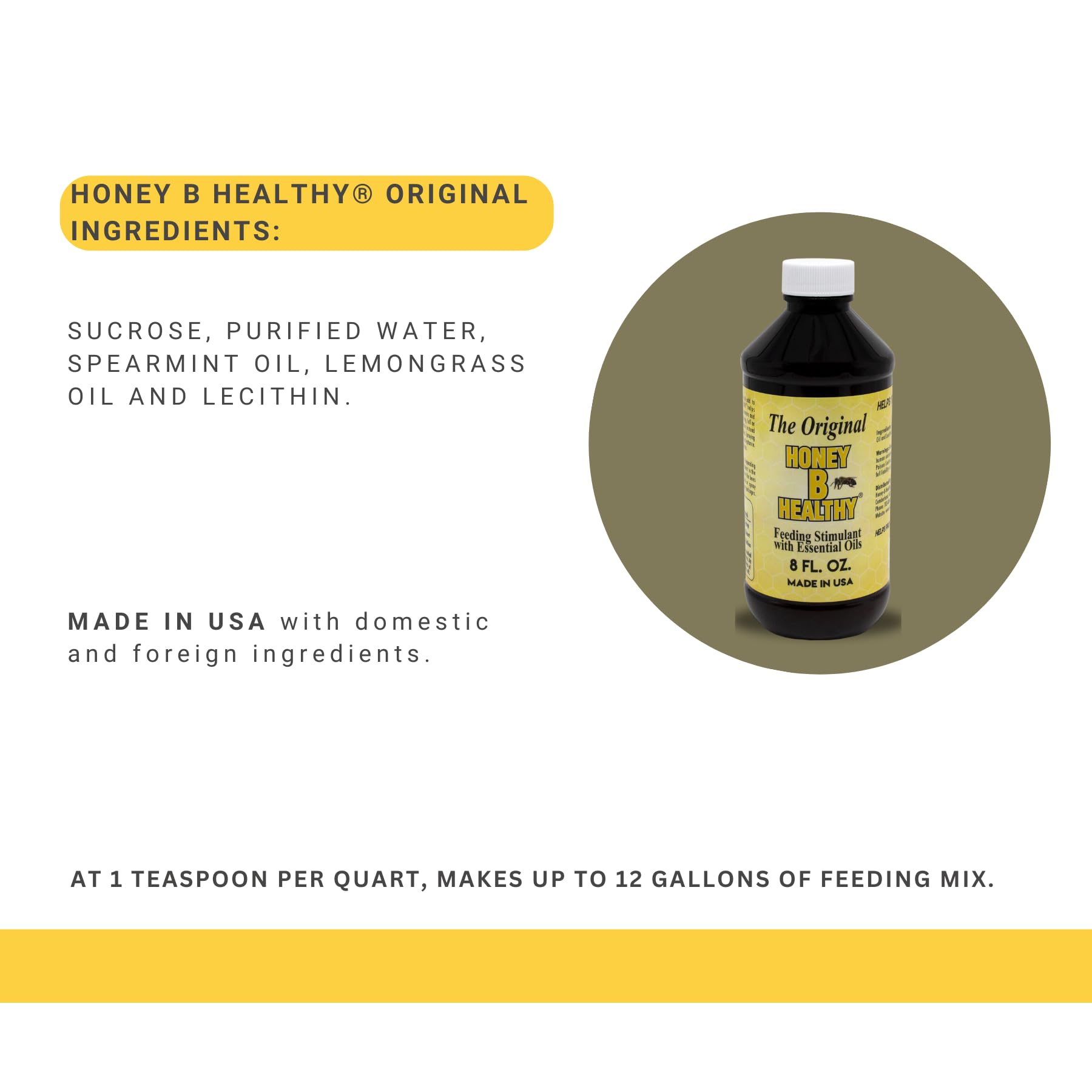 Honey B Healthy Original ingredients and essential oils for bees in feeding stimulations