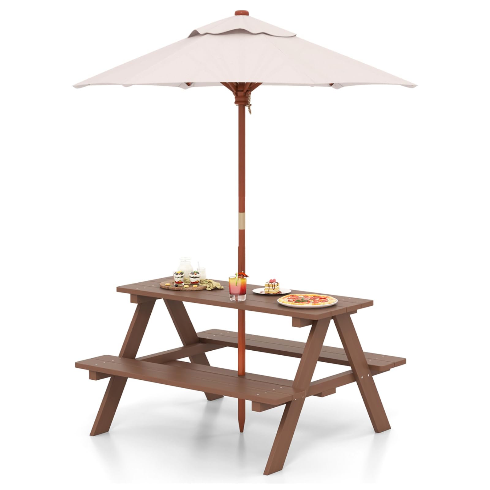 HONEY JOY kids picnic table table-top offers ample outdoor meal space.