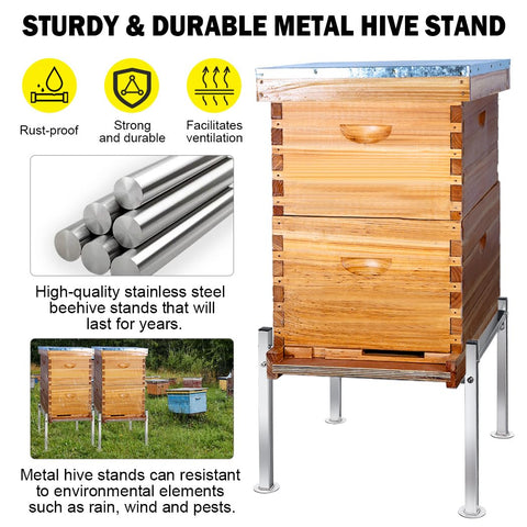 Honey Lake metal bee hive stand fits 10-frame hives for reliable setup.