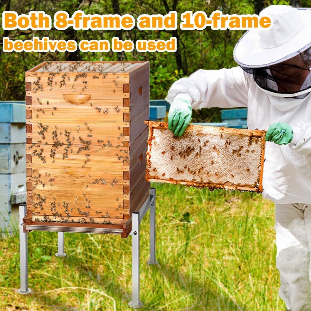 Honey Lake metal bee hive stand withstands rain and pests without warping.