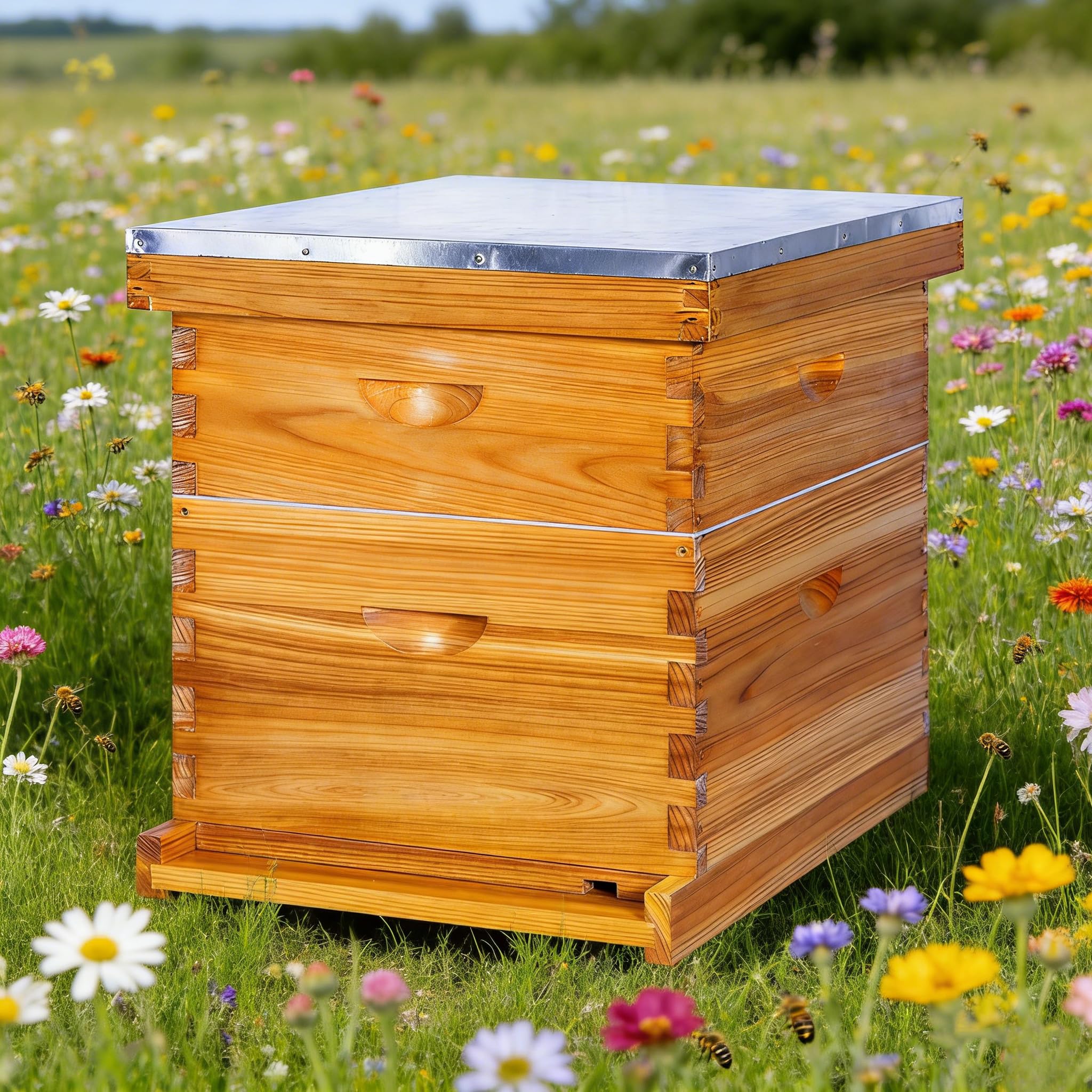 Honey Lake queen excluder and bottom board included for hive management