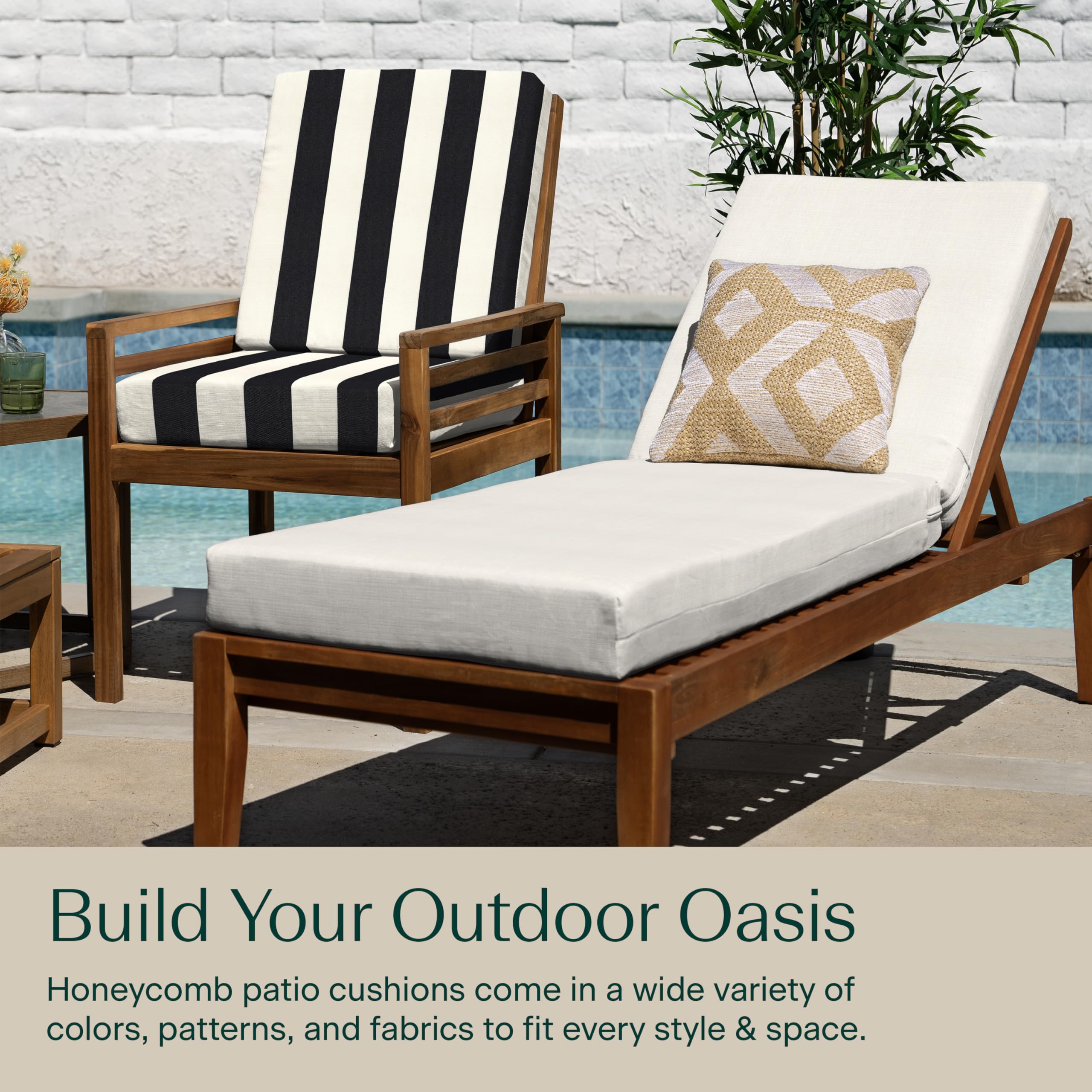 Honeycomb Outdoor Heritage weatherproof fabric resists UV and stains.