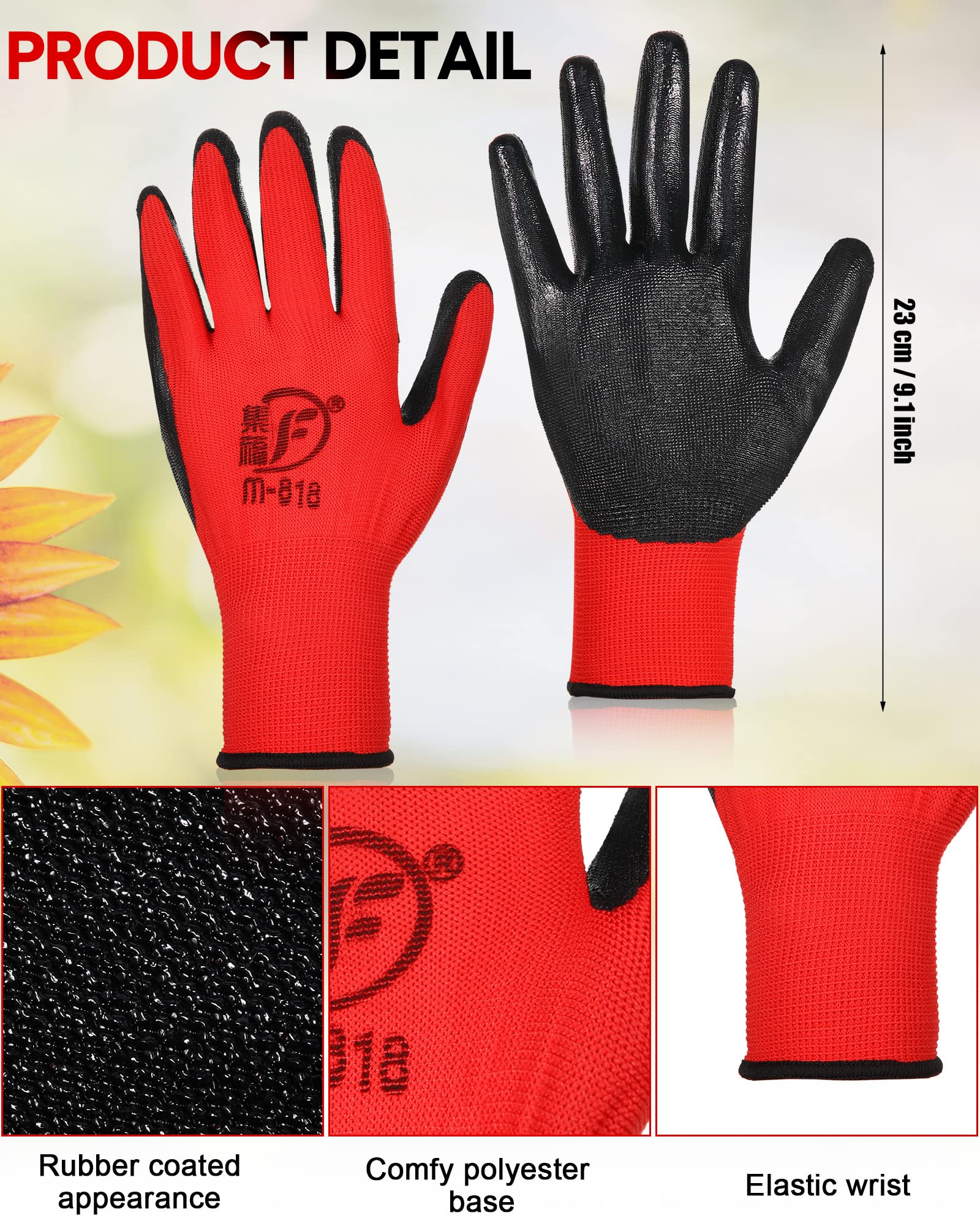 Honeydak red and black garden gloves set offers reliable hand protection