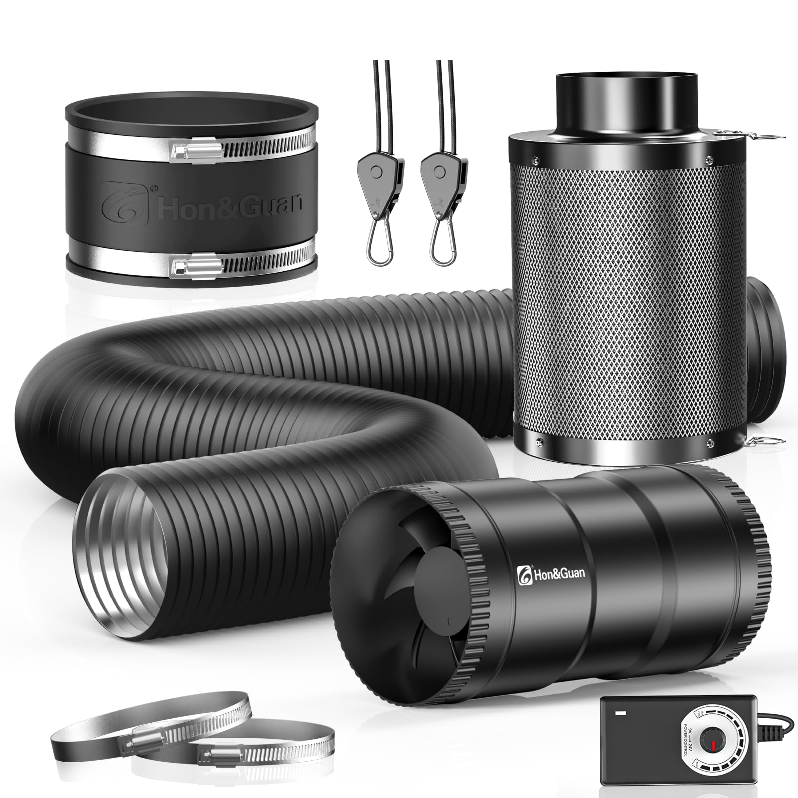 Hon&Guan 4in inline duct fan delivering steady airflow for grow tents.