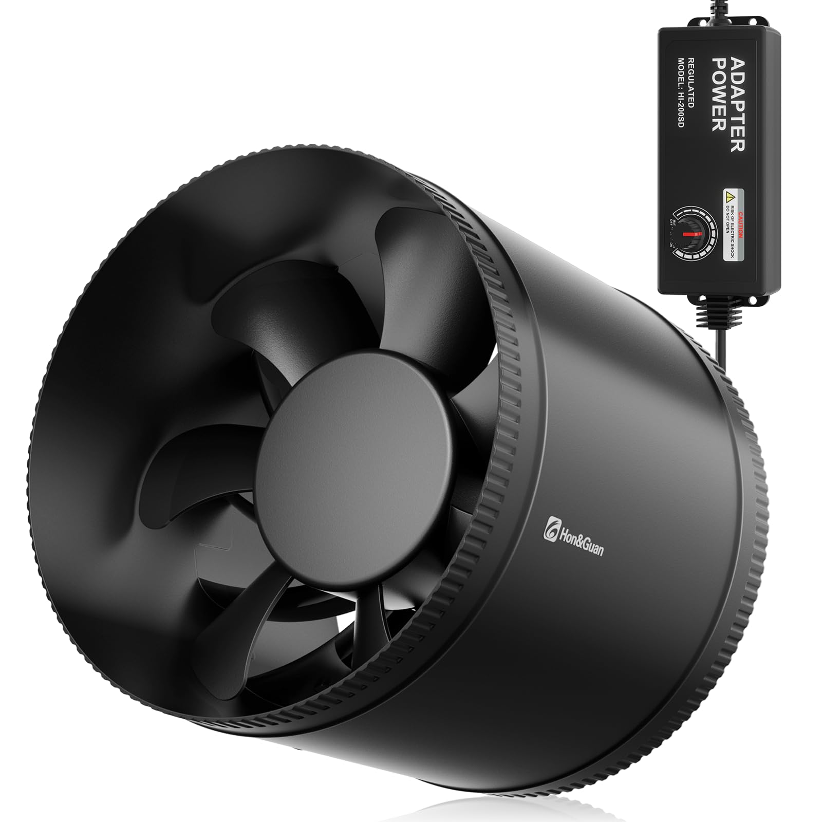Hon&Guan 8-inch inline booster fan front view, compact design ideal for versatile installations.