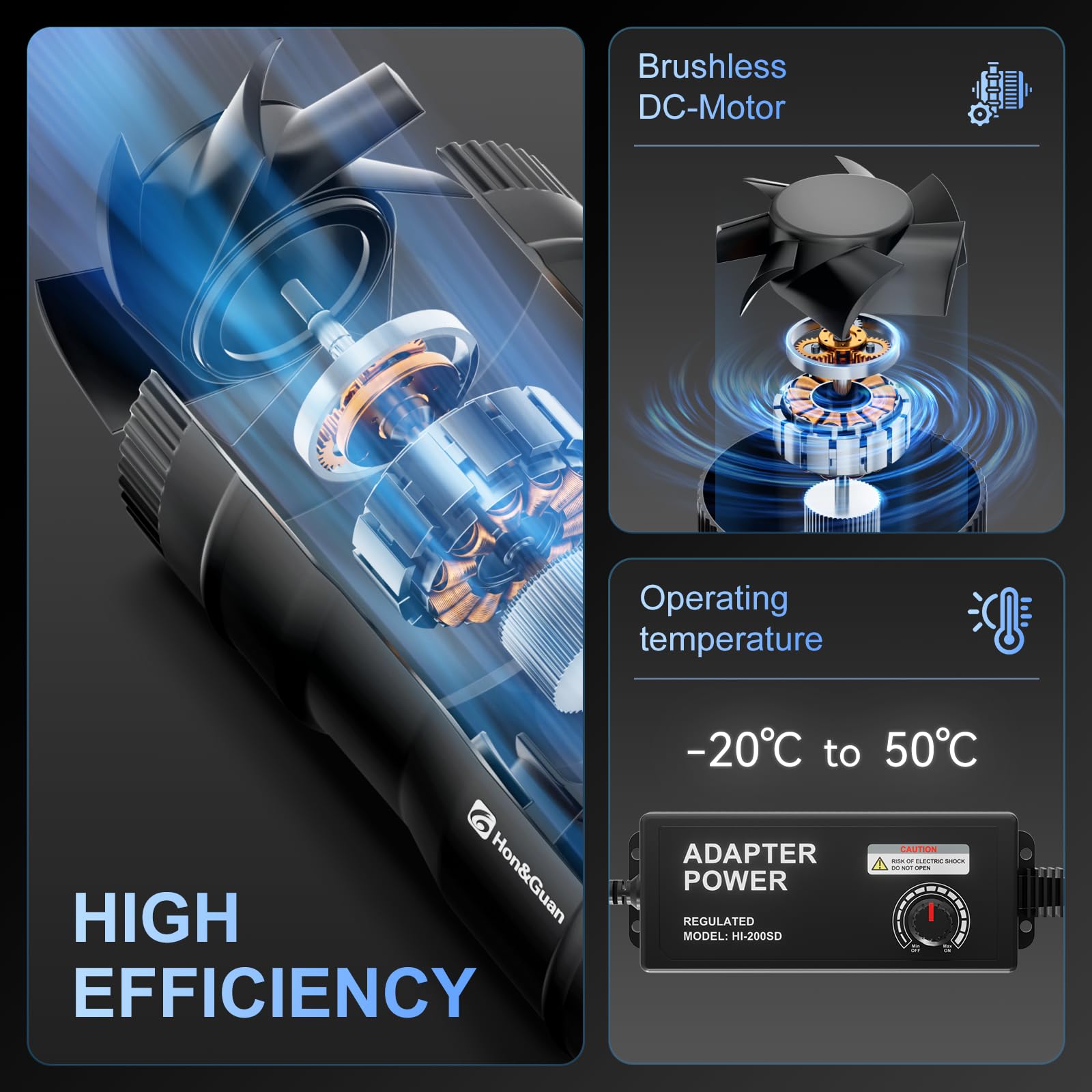 Hon&Guan 8-inch inline booster fan side duct connection shows easy integration for efficient airflow.