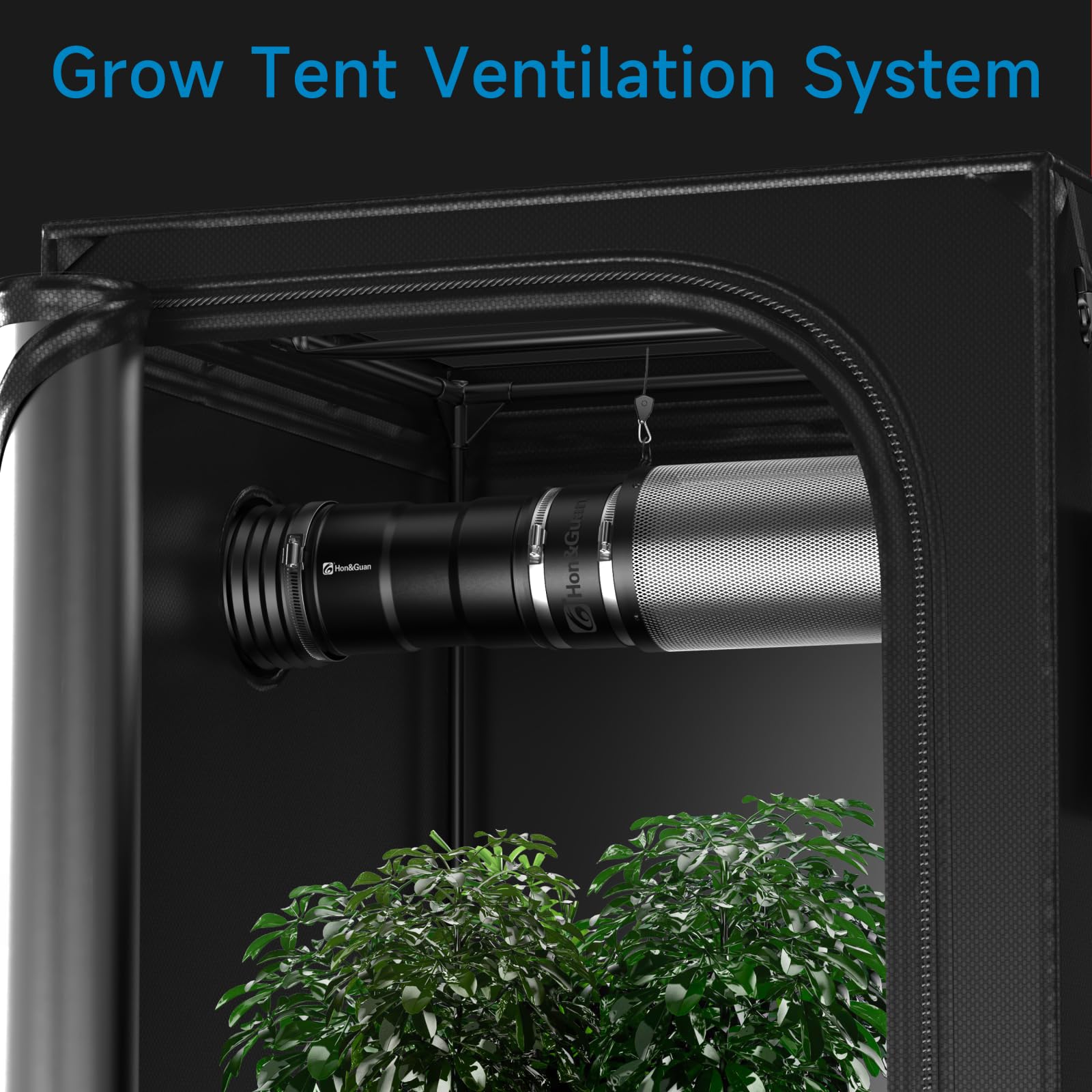 Hon&Guan grow tent setup demonstrating efficient indoor air circulation and odor control.
