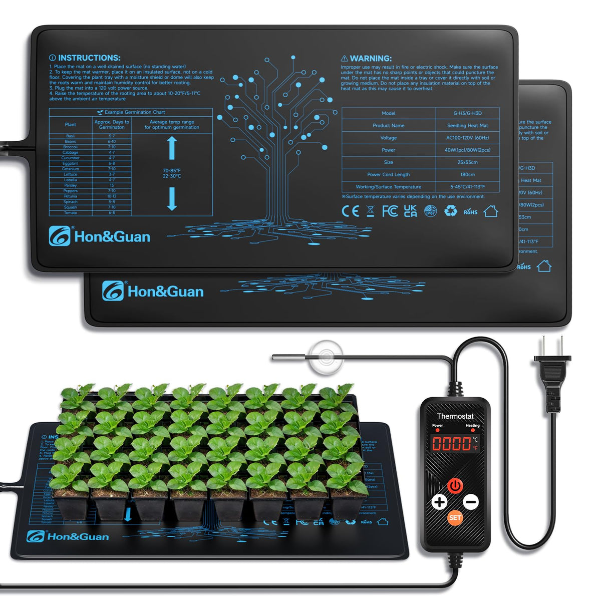 Hon&Guan seedling heat mat front view promoting uniform root-zone warmth.