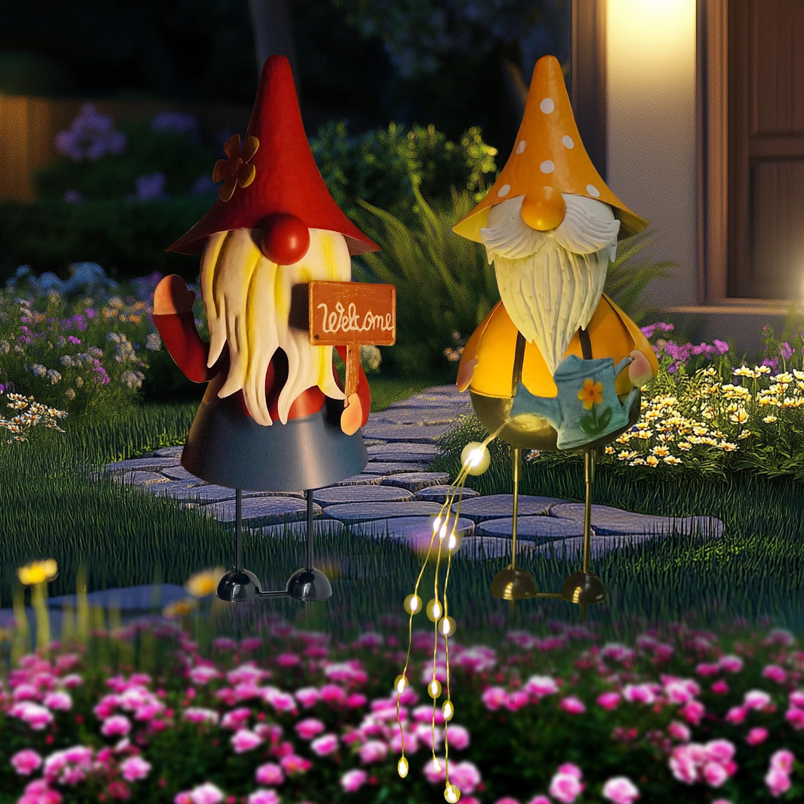 HONGLAND garden gnome with welcome sign adds warm curb appeal.