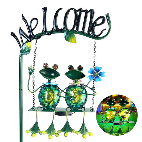 HONGLAND solar frog swing stake lights the entry with a welcoming glow