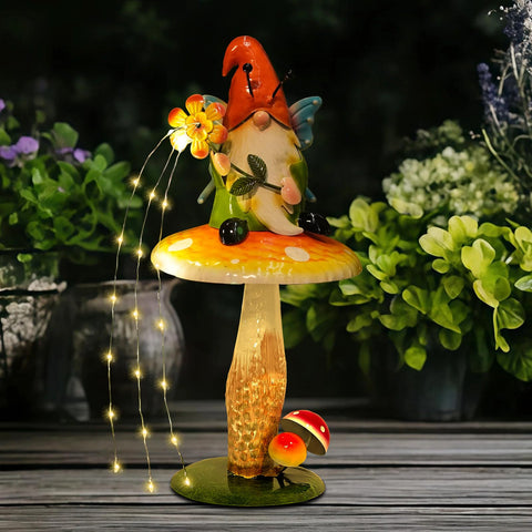 HONGLAND Solar Garden Gnome mushroom-illumination adds magical glow to outdoor evenings.