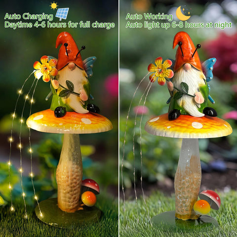 HONGLAND gnome on mushroom for porch display and walkway accents, weatherproof.