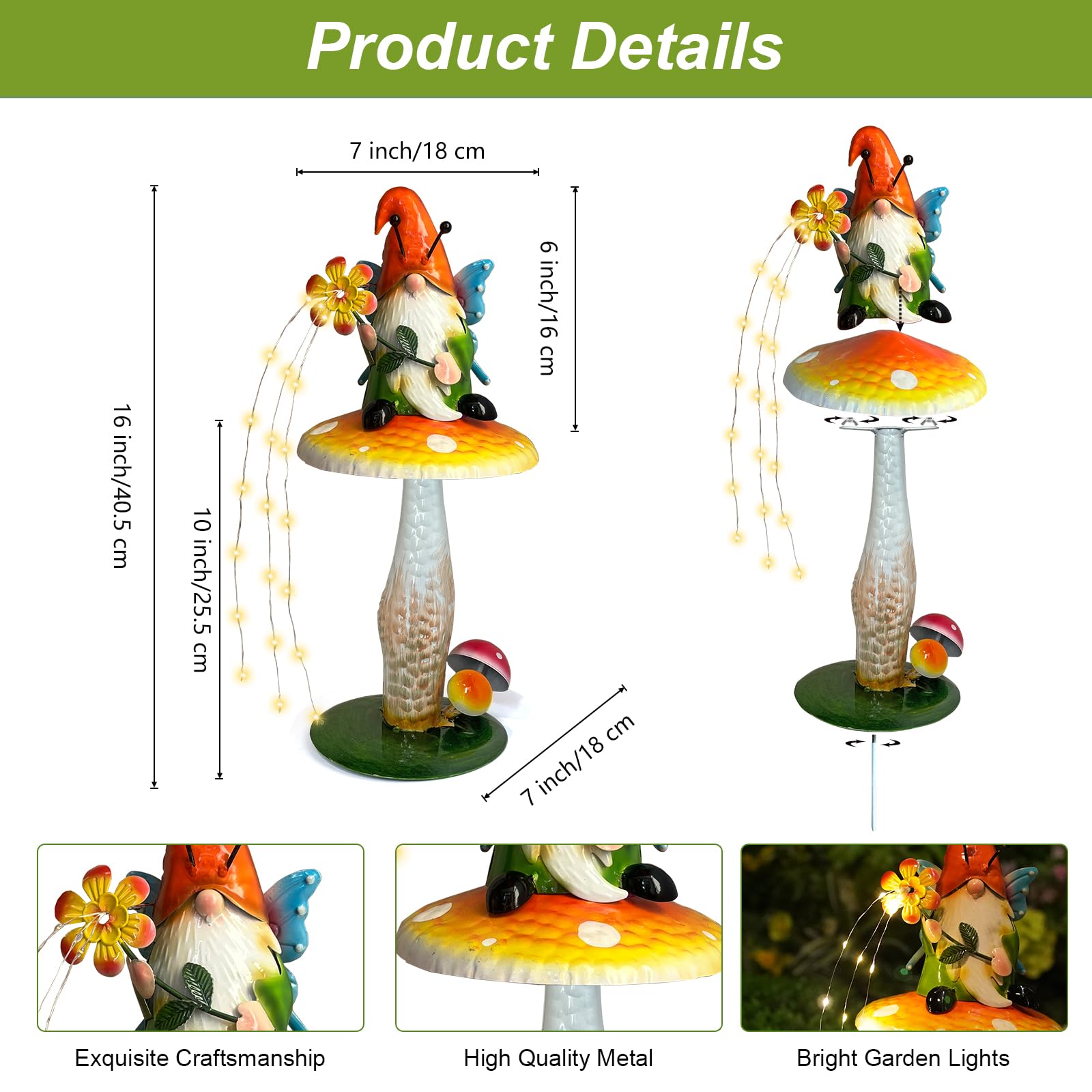 HONGLAND mushroom gnome decor enhances lawns, flower beds, and yard scenes.