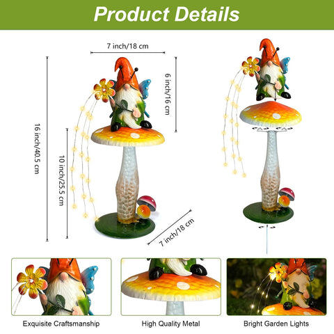 HONGLAND mushroom gnome decor enhances lawns, flower beds, and yard scenes.
