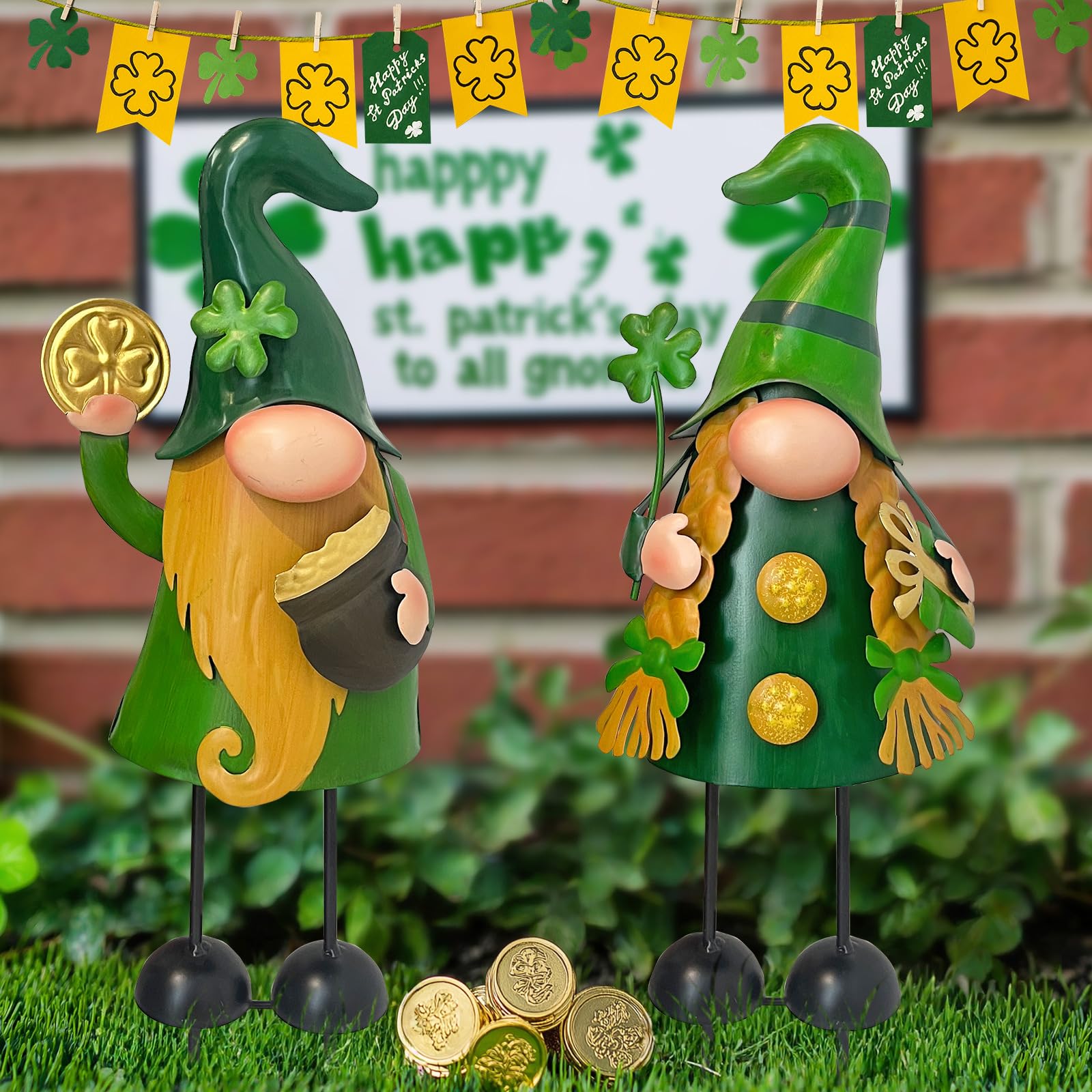 HONGLAND gnome with shamrock hat boosts holiday ambiance for patios and gardens
