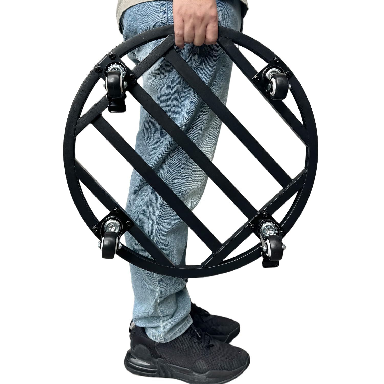 Hongsane 20-inch round plant caddy wheels support a large pot for easy repositioning.
