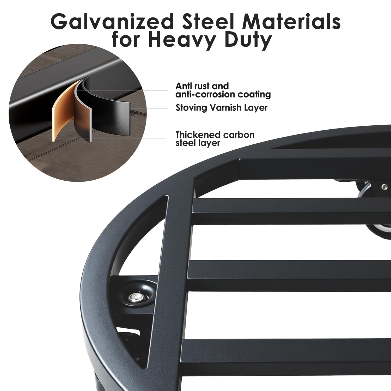 Hongsane four-screw caster base anchors firmly to the frame for stable support.