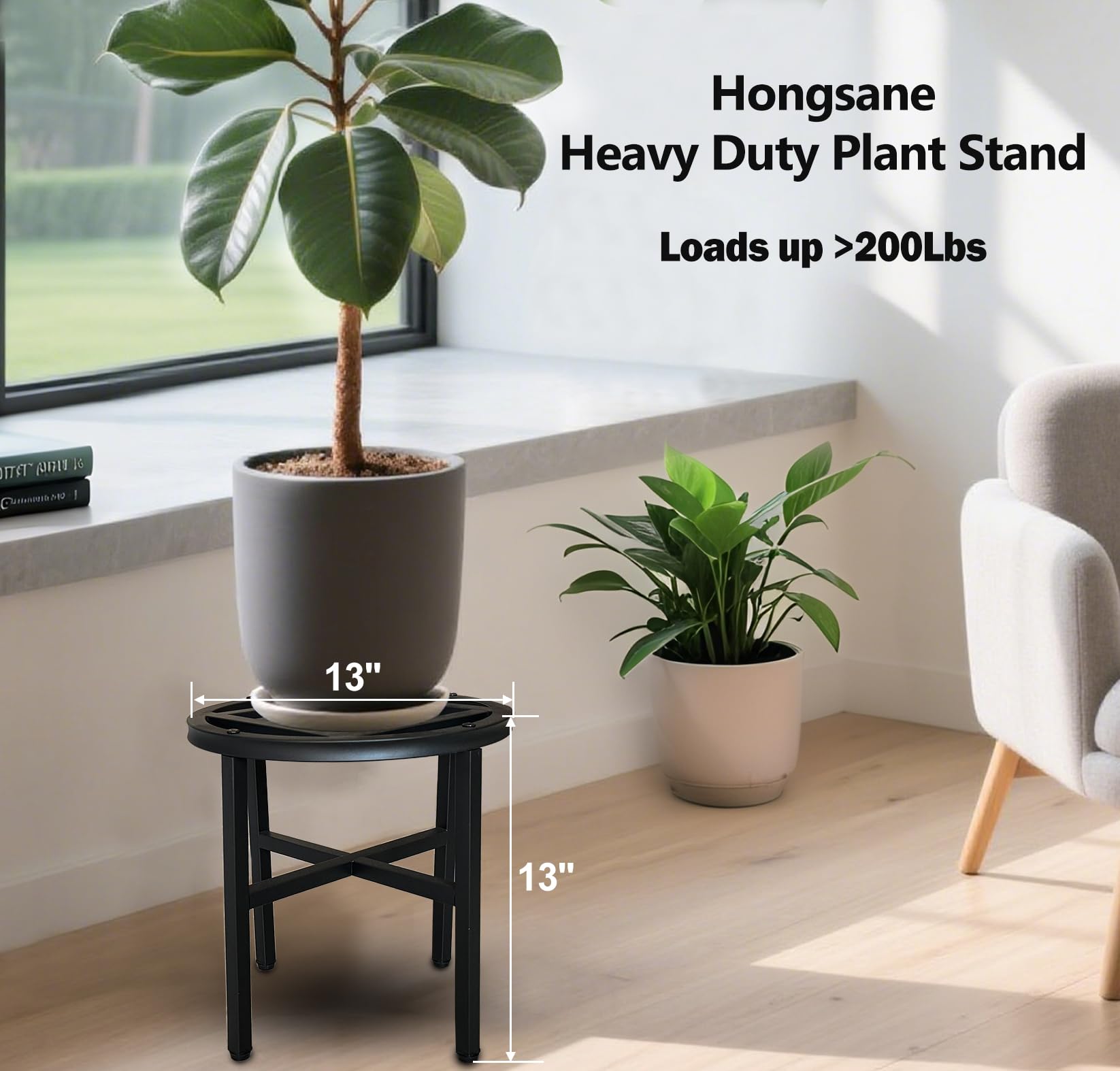 Hongsane heavy-duty stand side angle showing robust construction for big plants