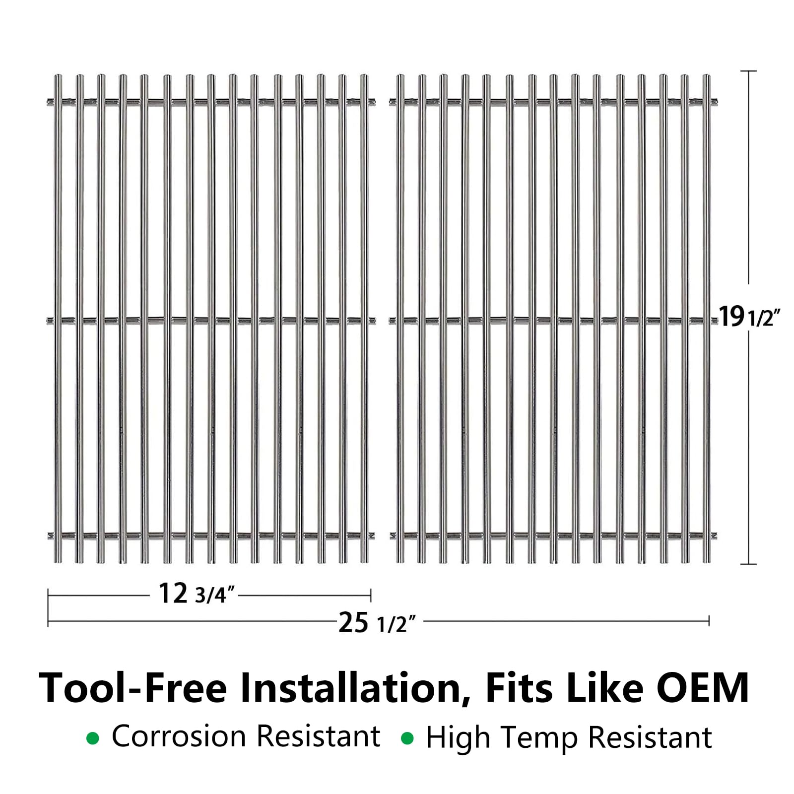 Hongso Weber Genesis 300-series grill grate, side view, durable 304 stainless for long-lasting use.