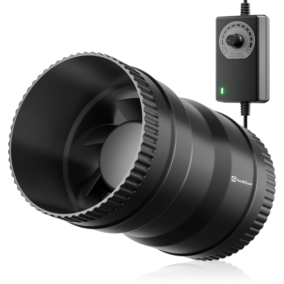 Hon&Guan 4 inch inline booster fan front view for efficient odor exhaust.