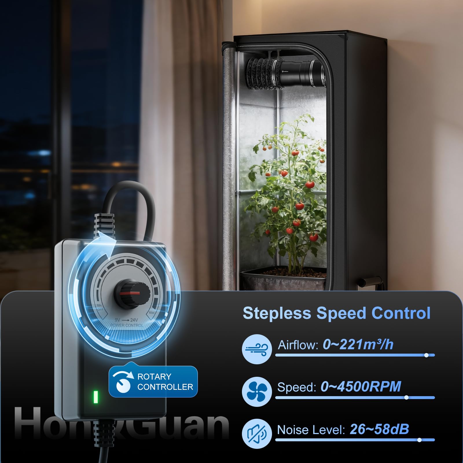 Hon&Guan in-use shot demonstrates quick odor exhaust and air circulation.