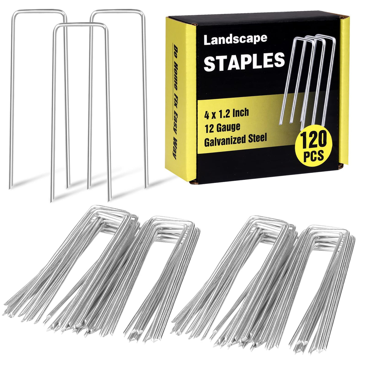 HongWay 120 pack four-inch landscape staples for lawn and fabric applications.
