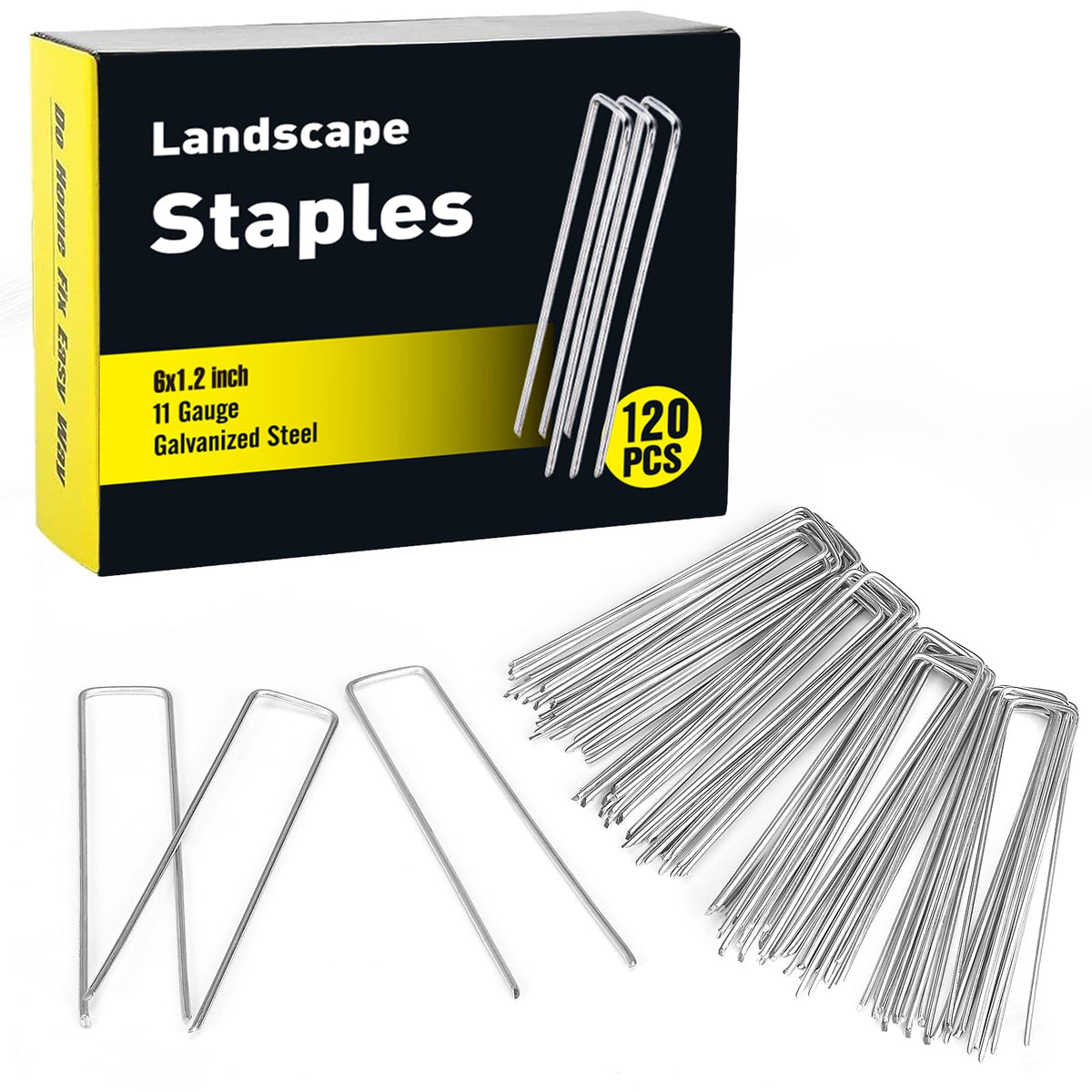 HongWay 120-pack 6-inch garden stakes close-up showing galvanized durability for long outdoor use.